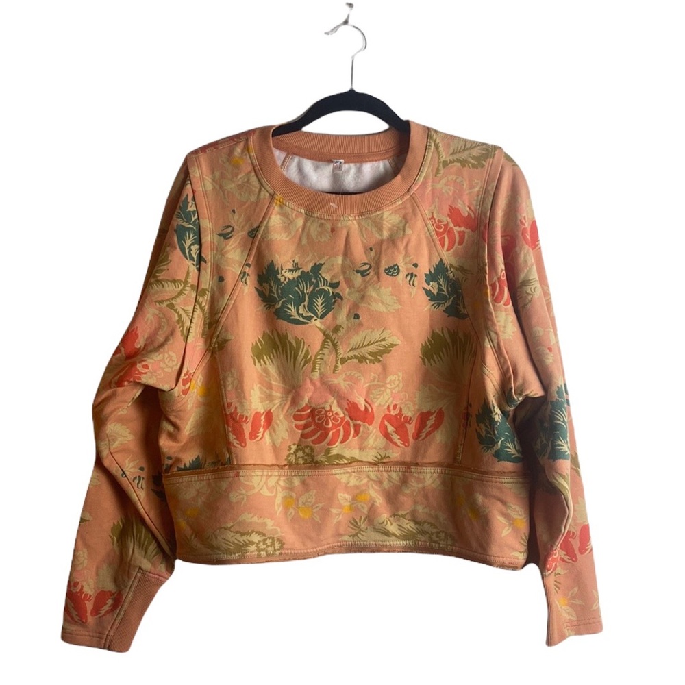 Free People Peach Floral Crop Sweatshirt